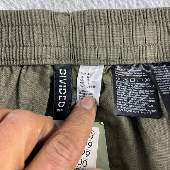 HM Divided Mens Olive Green Wide Leg Cargo Pants Size 14 New With Tags - Picture 3 of 11